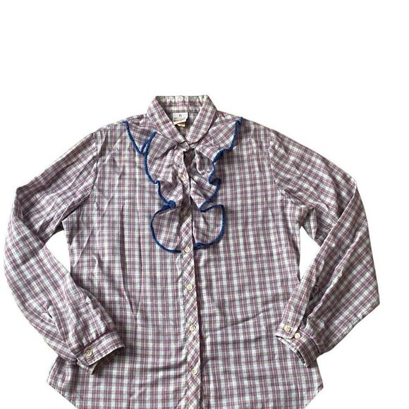 Vintage 1970s Wrangler Ruffle Blouse Blue Red White Button Up Shirt Juniors 15 - Picture 2 of 12